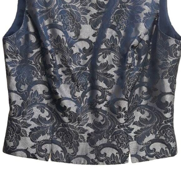 Vtg 80's JS Collections Top Formal Sleeveless Floral Brocade Scroll Blk Sz 10 - Picture 6 of 8